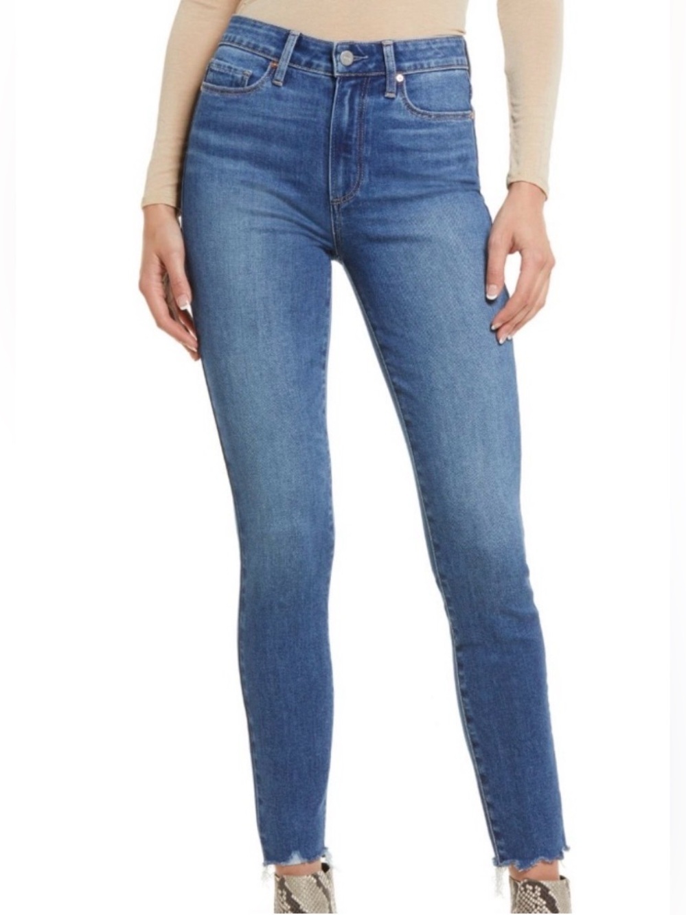 PAIGE Hoxton Ankle High Rise Skinny Jeans Limitless Raw Fray Hem NWT Size 26